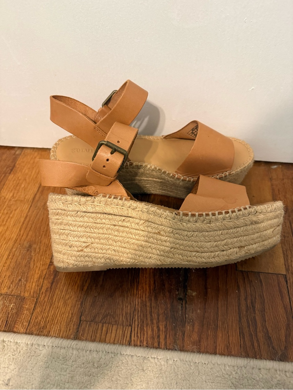 Soludos Tan Leather Espadrille Platform Sandals